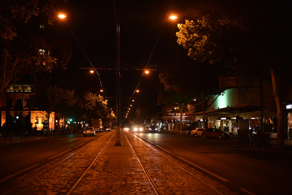 lighted street at night