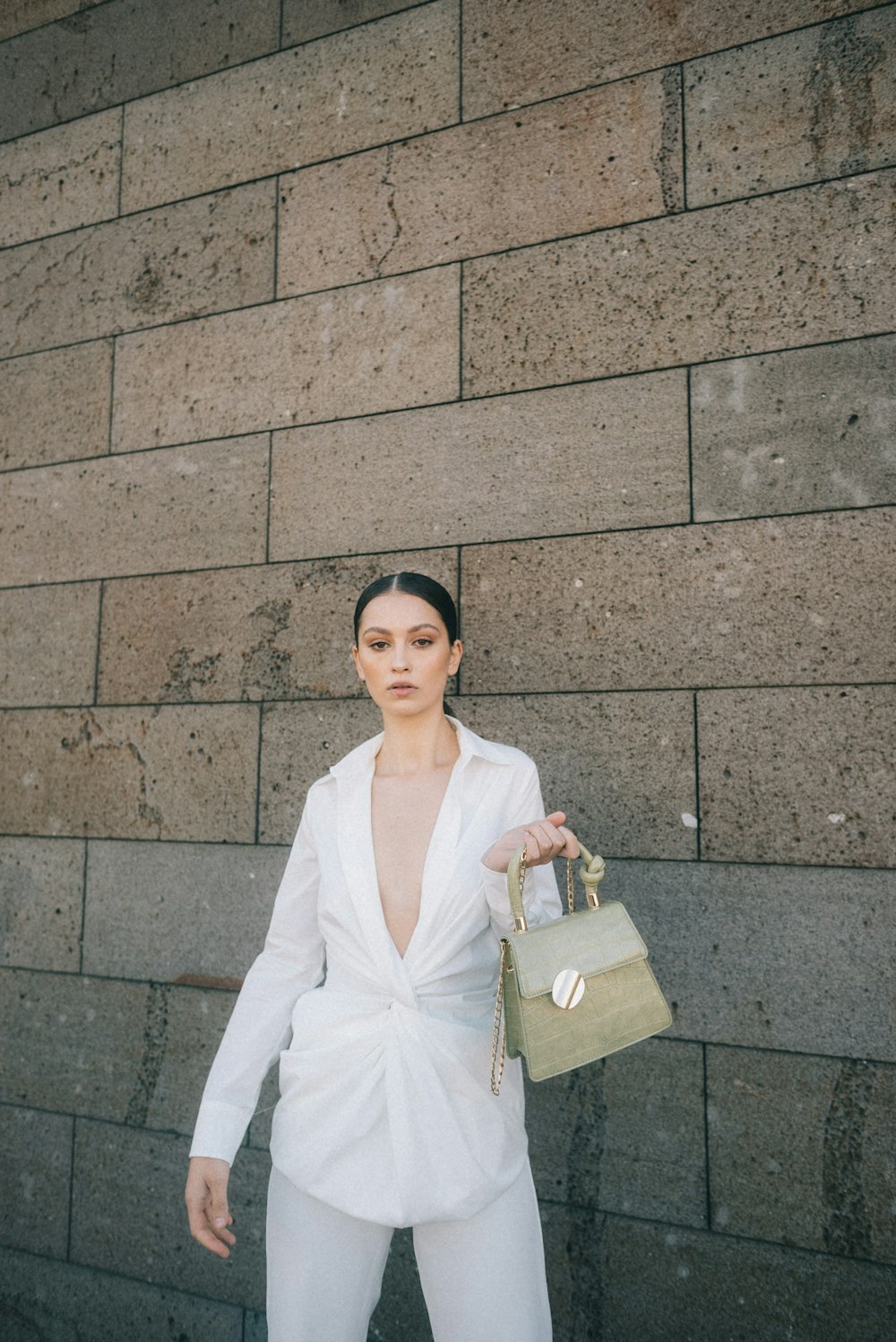 woman wearing white long-sleeved dress