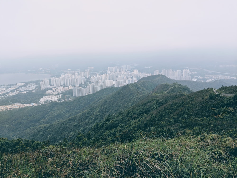 mountains and high rise buildings