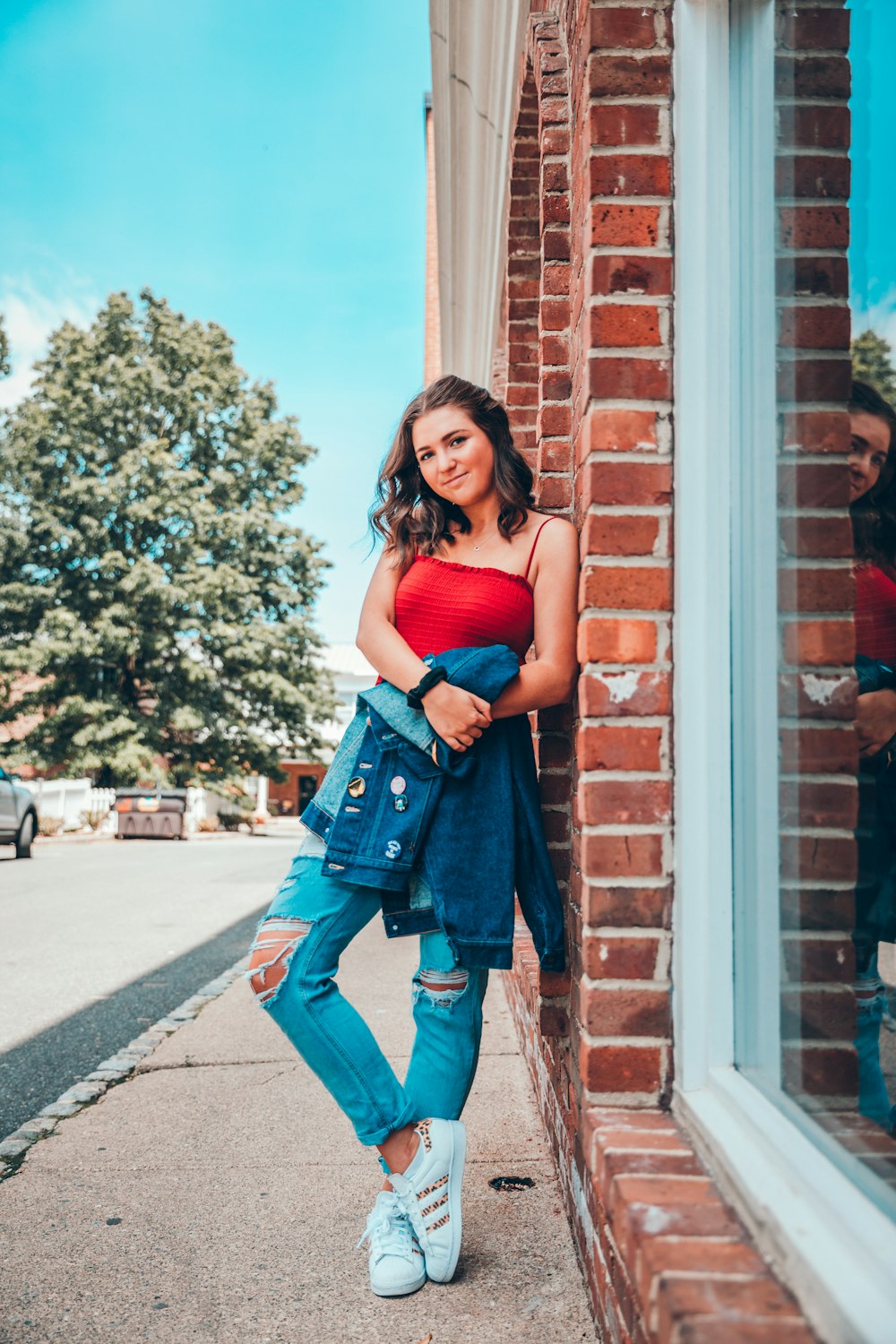 woman wearing red camisole