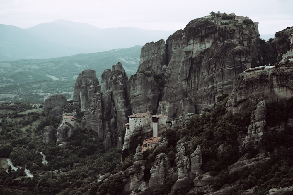 aerial photography of building in cliff