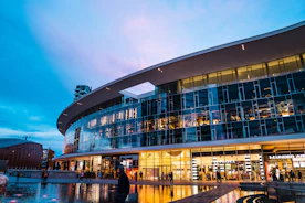 architectural photography of black and gray building