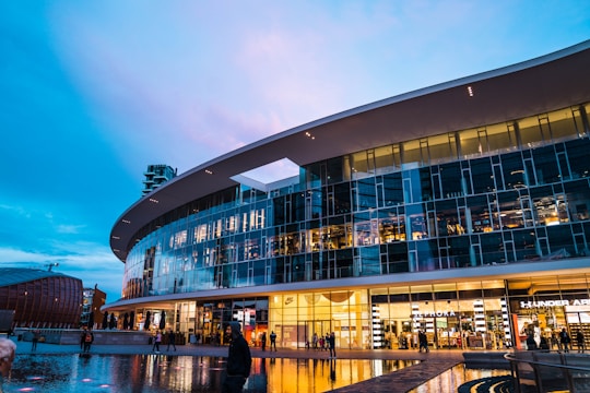 architectural photography of black and gray building