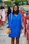 woman in blue long sleeved mini dress