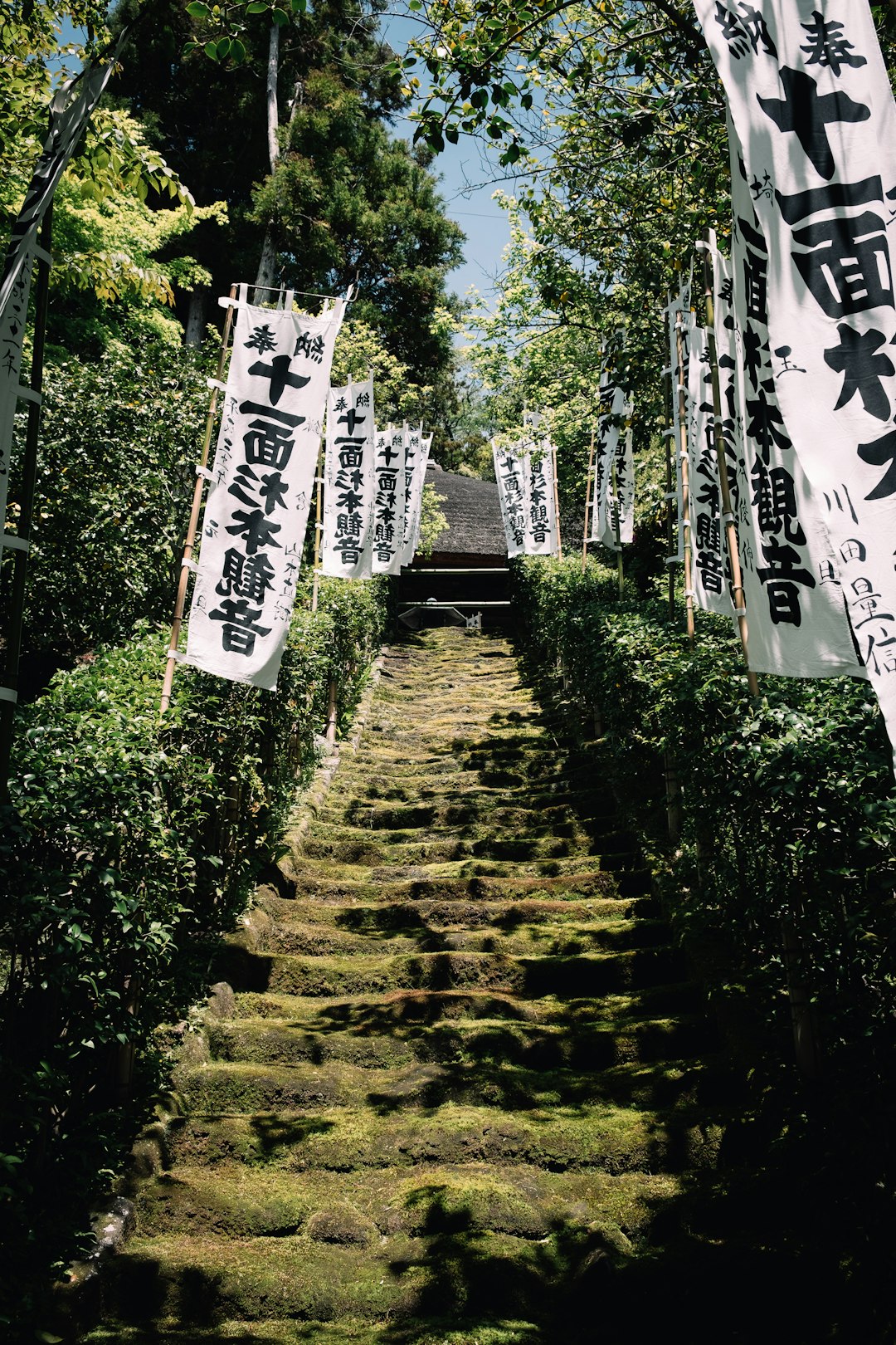 white-and-black road signage with staircase