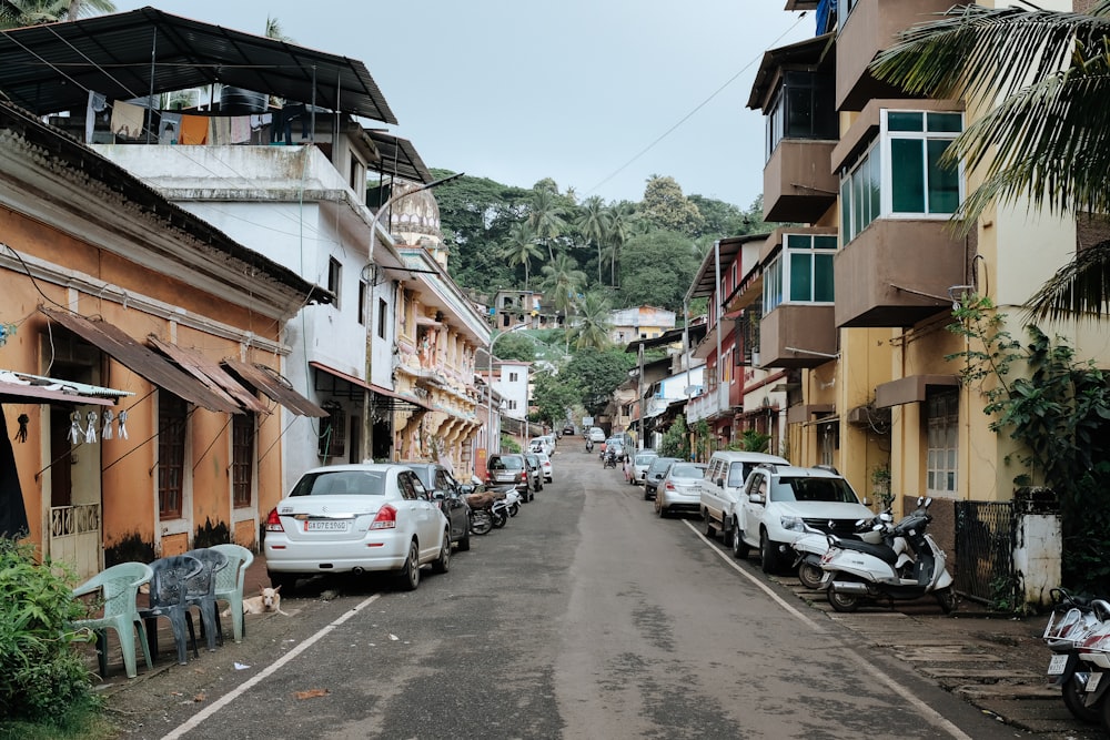 cars parked besides buildings