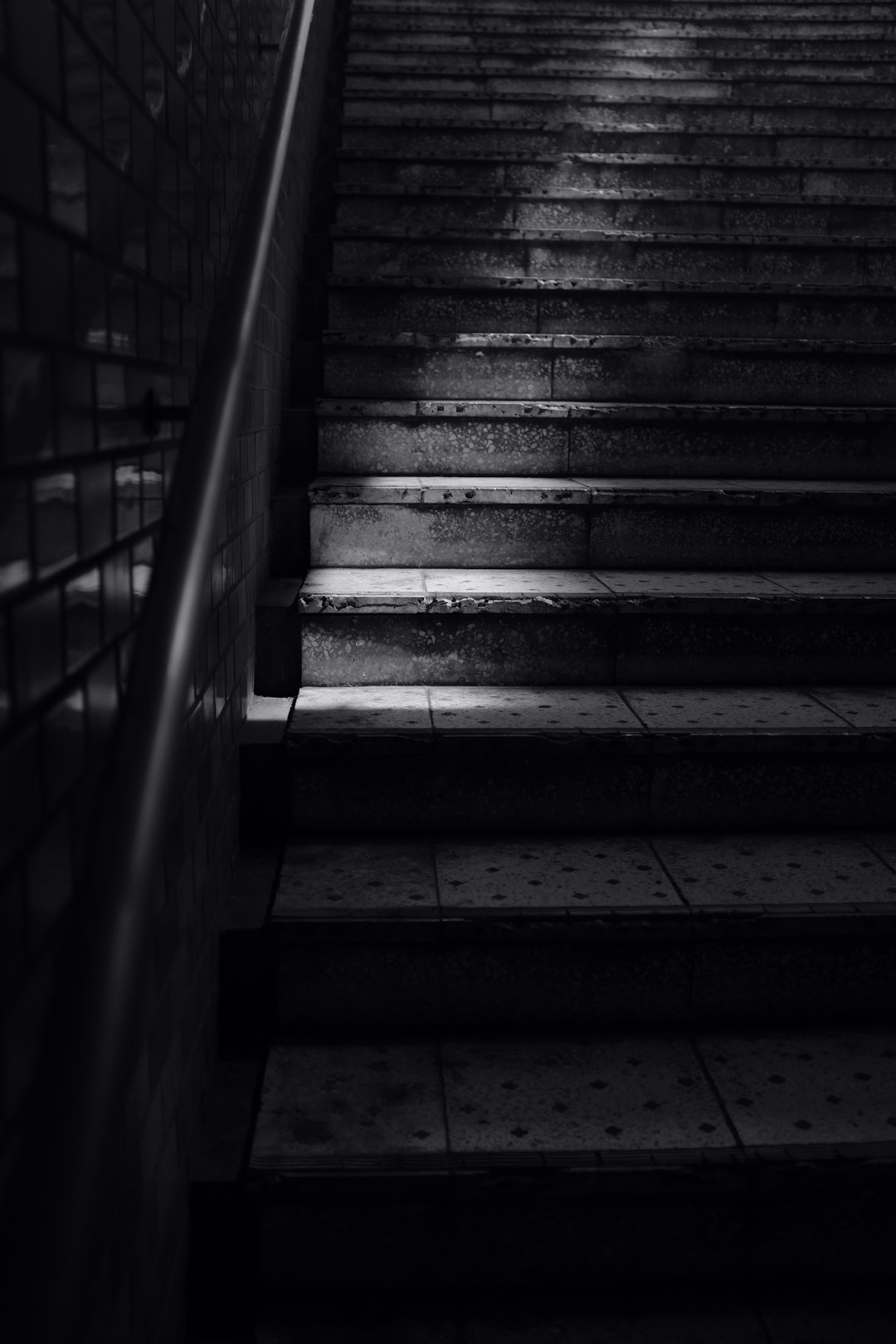 grayscale photo of stairs
