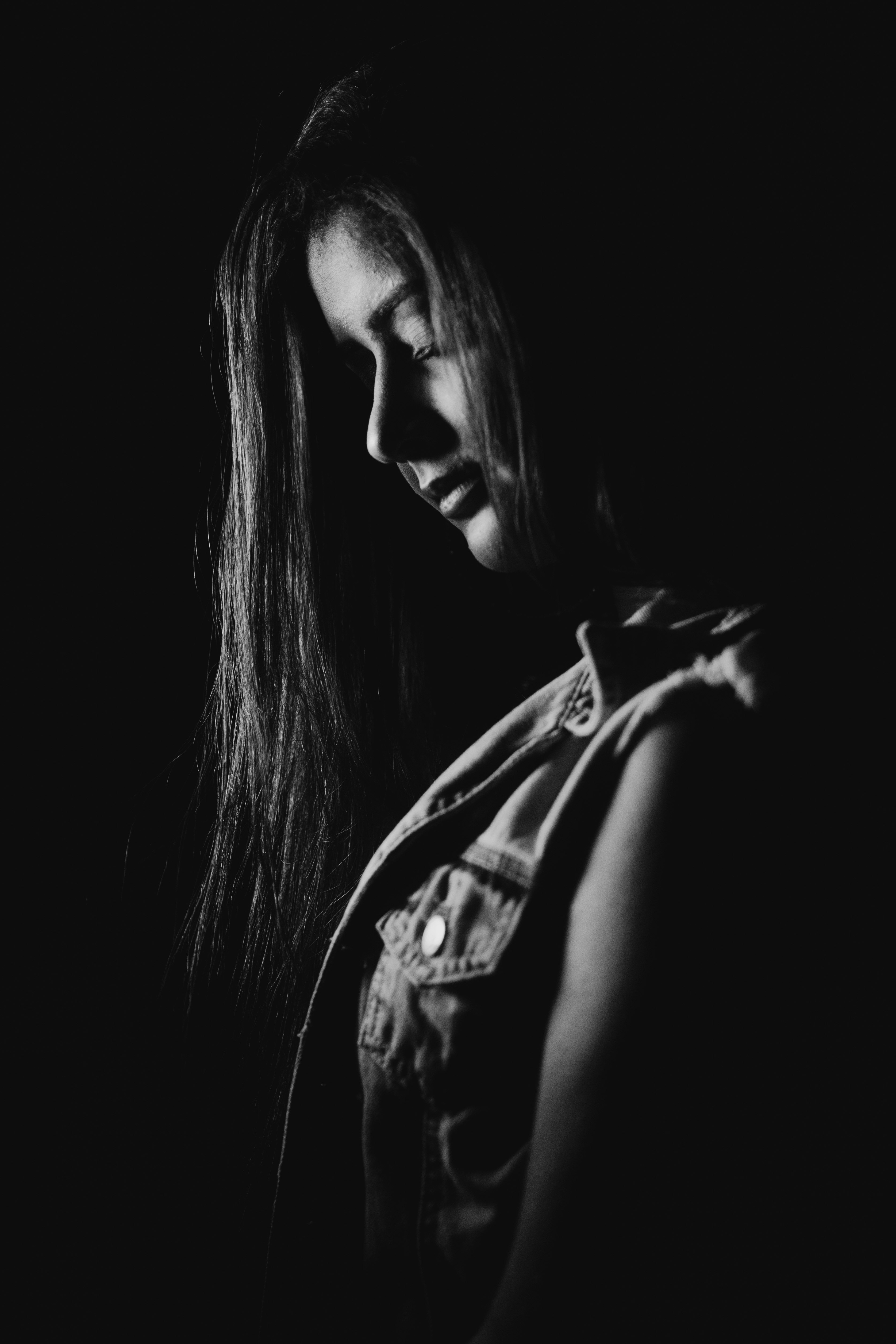 grayscale photography of woman