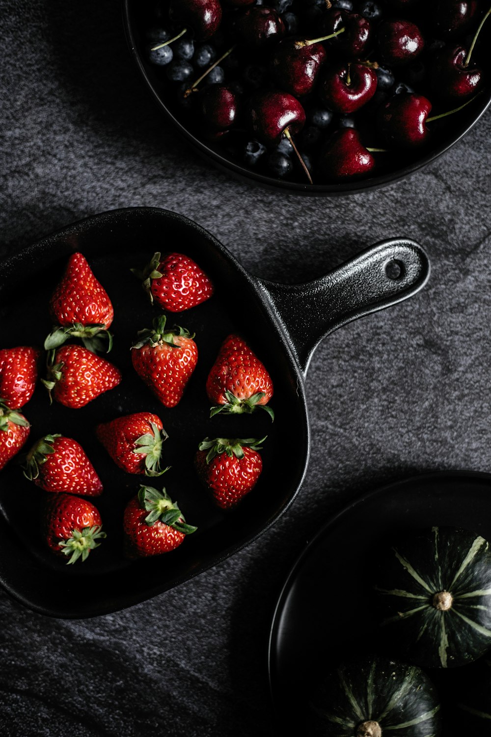 strawberries on frying pan