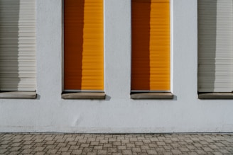 orange and white window blinds