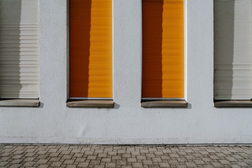 orange and white window blinds