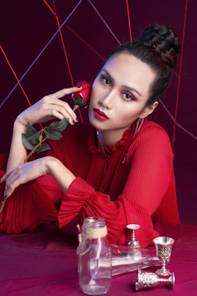 A candid behind-the-scenes glimpse of Rose preparing for an elegant conference event