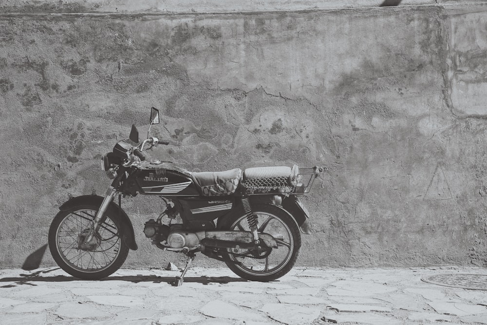 greyscale photography of standard motorcycle