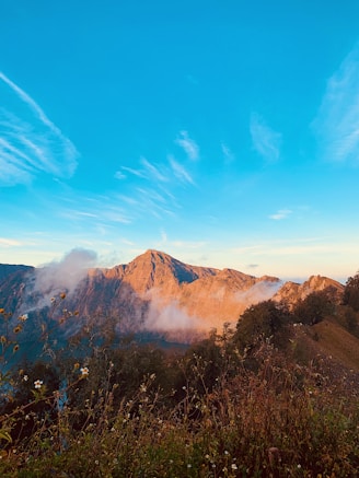 blue sky over brown mountain