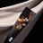 A bouquet of dried flowers wrapped in a sleek black paper against a black and beige fabric backdrop. The arrangement features various textures and colors, including deep reds, soft beiges, and dark browns.