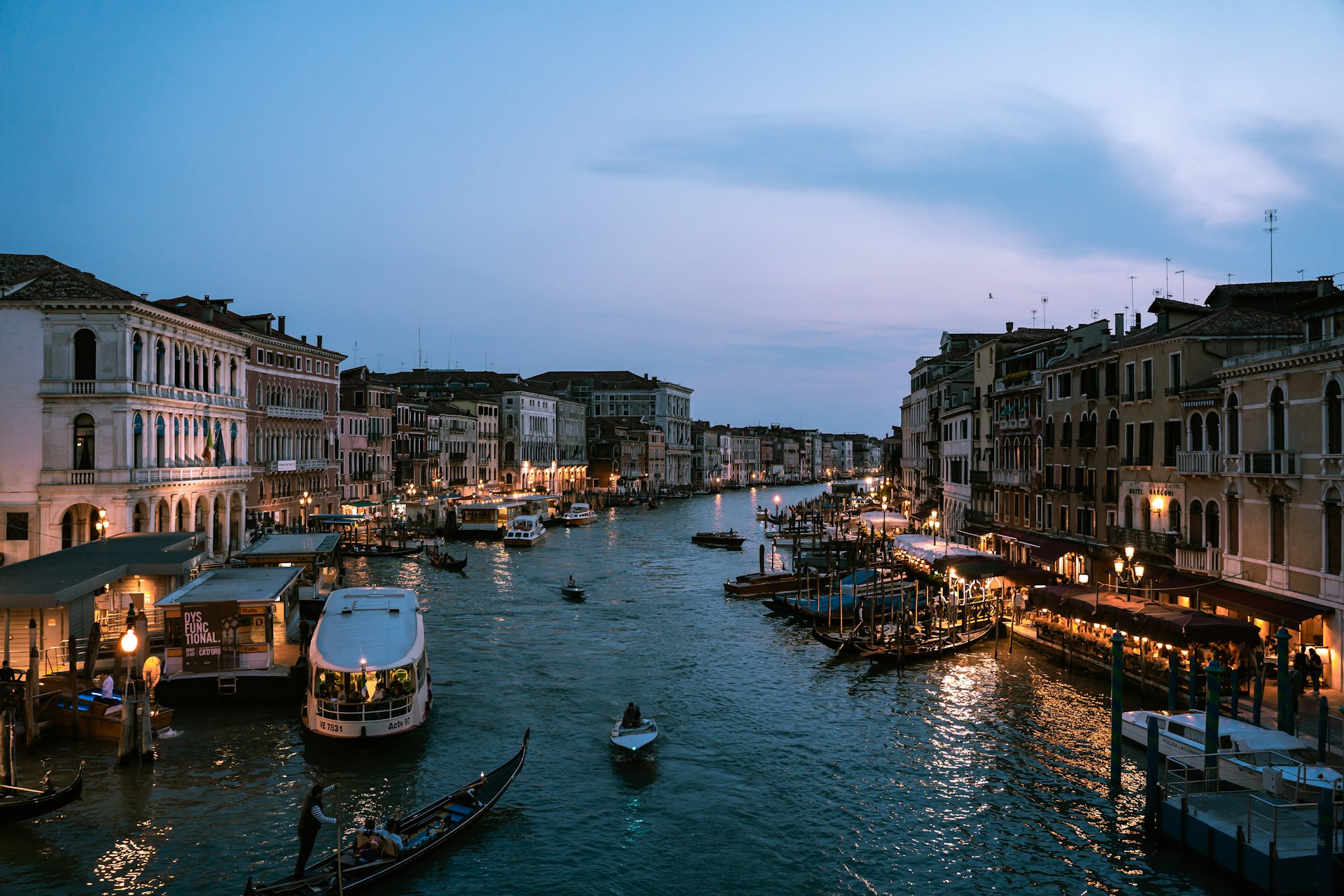 Grand Canal at twilight from Rialto Bridge