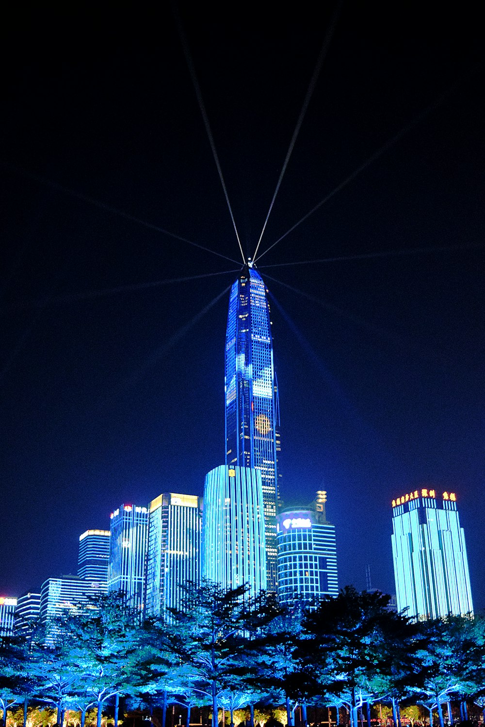 lighted buildings at night