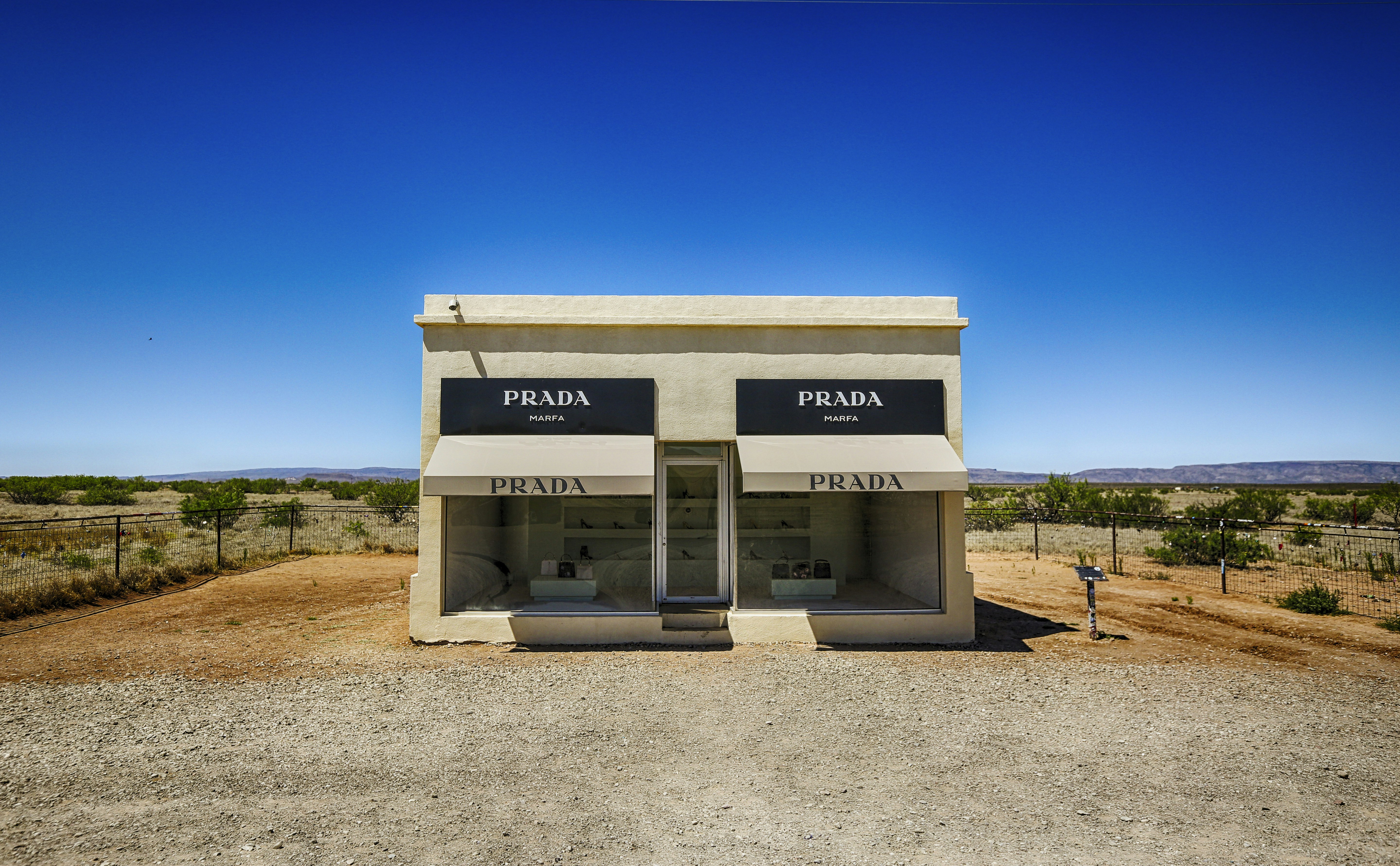 The town of Marfa, Texas has become synonymous with modern, satirical art. All the art isn't in the town itself, as this installation is 28 miles northeast of the town. Out in the middle of nowhere, it still attracts hundreds of tourists every day. A curious road trip find for sure.