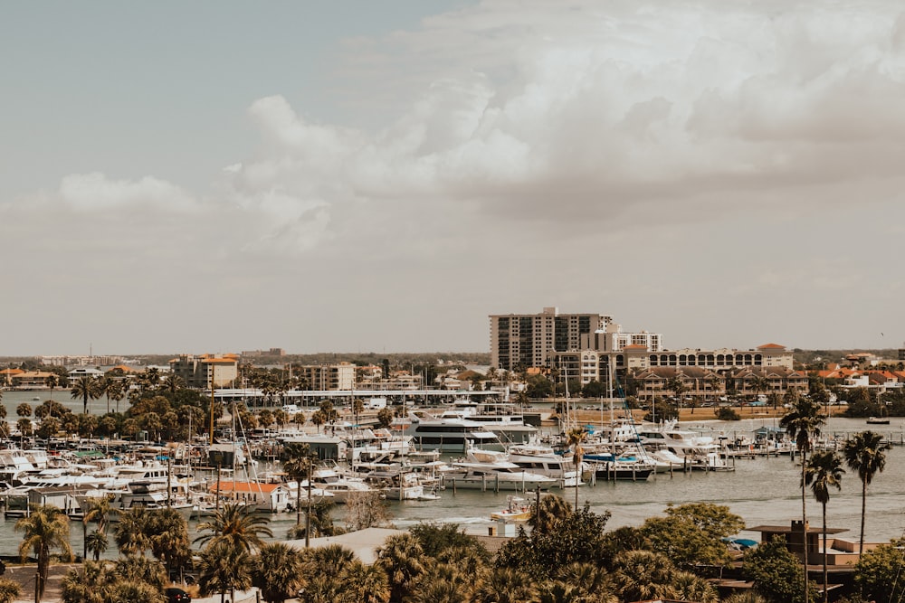 Fotografía de un yate junto a los edificios durante el día