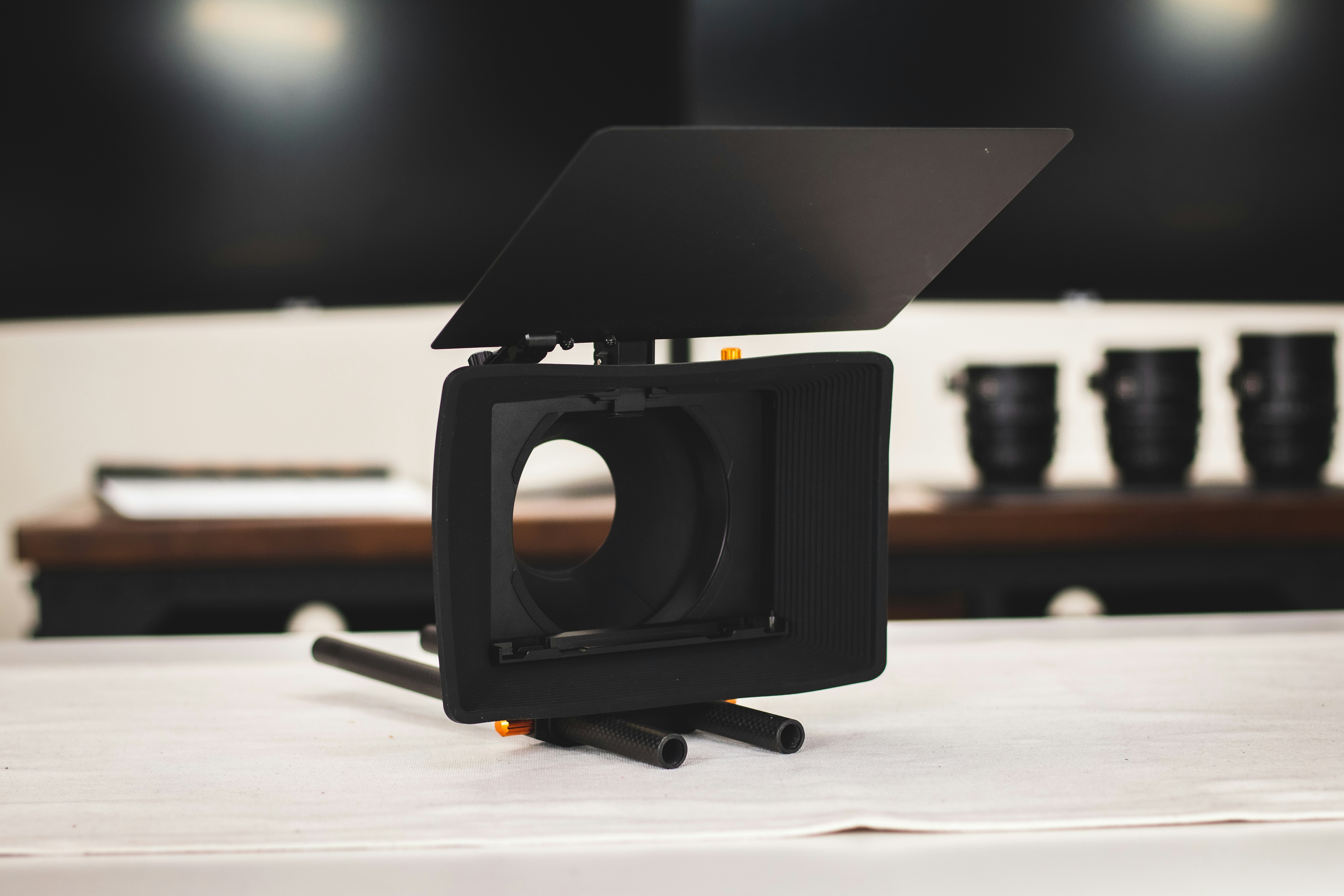 The ultimate, light-weight matte box with Carbon Fiber Top Flag, Black Hole Donut, and a tilting filter trey as well as adapters for 15mm and 19mm rods. The Bright Tangerine Misfit Atom is available for rent for just $60/day.