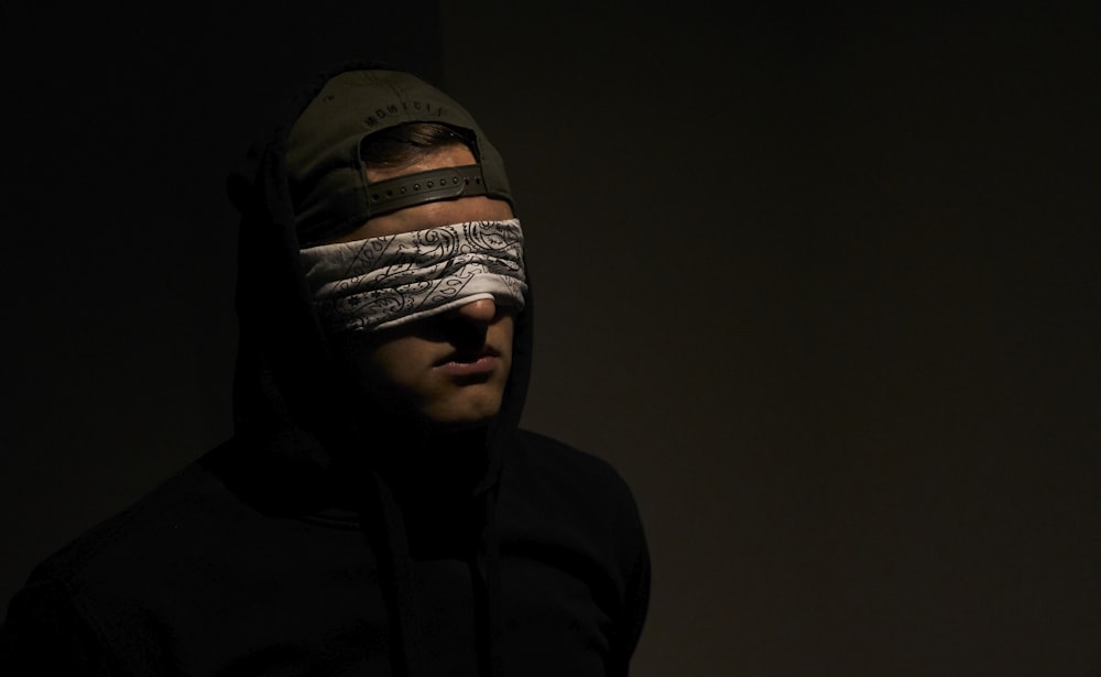 blindfolded man