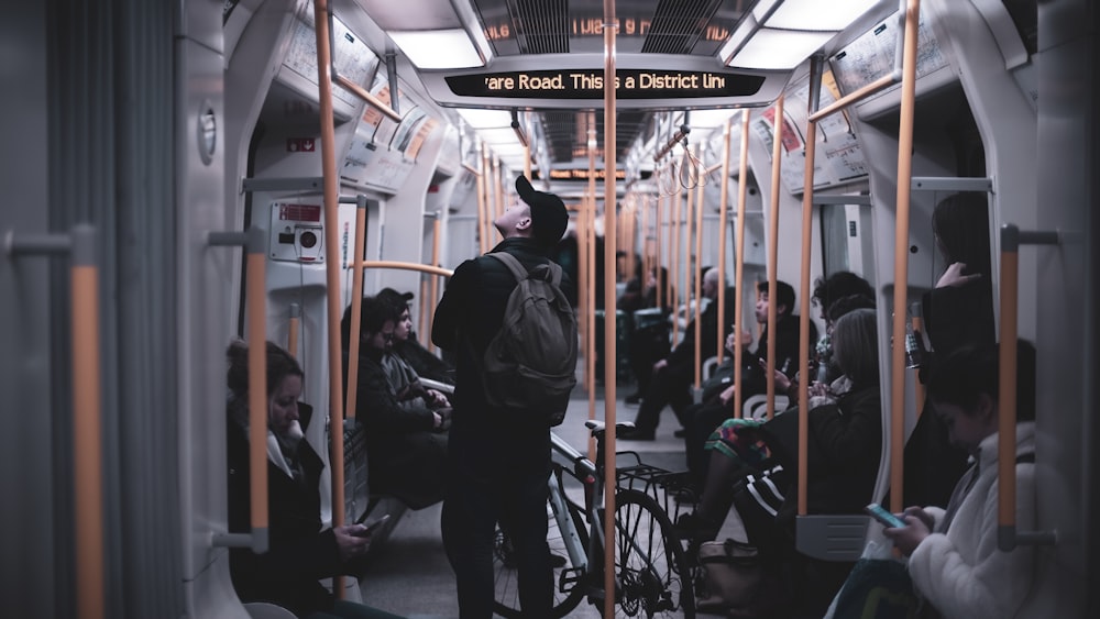 man riding inside train