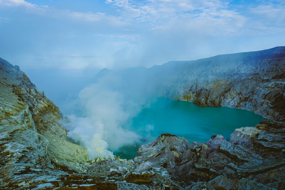 body of water near mountain