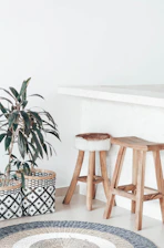 two brown stools near plant