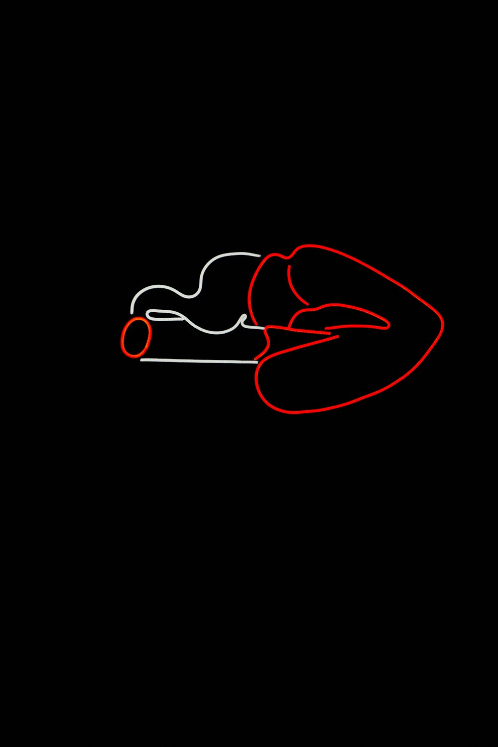 a red line drawing of a person laying down