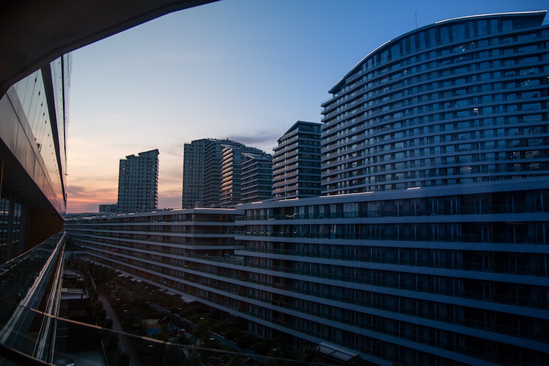 high rise buildings near road