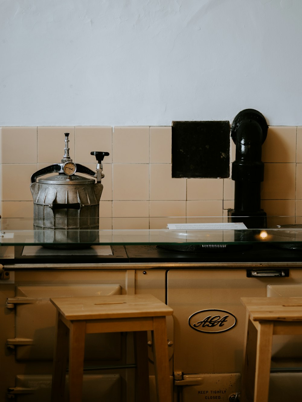 two wooden bar stools near kitchen island