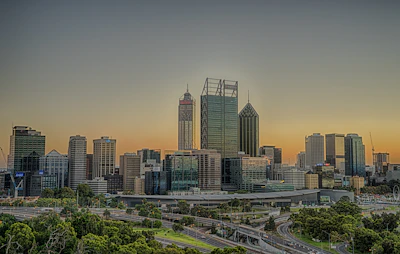 A city skyline with sustainable infrastructure representing regional development.