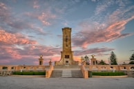 A peaceful sunset over a historic monument.