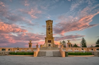 A peaceful sunset over a historic monument.