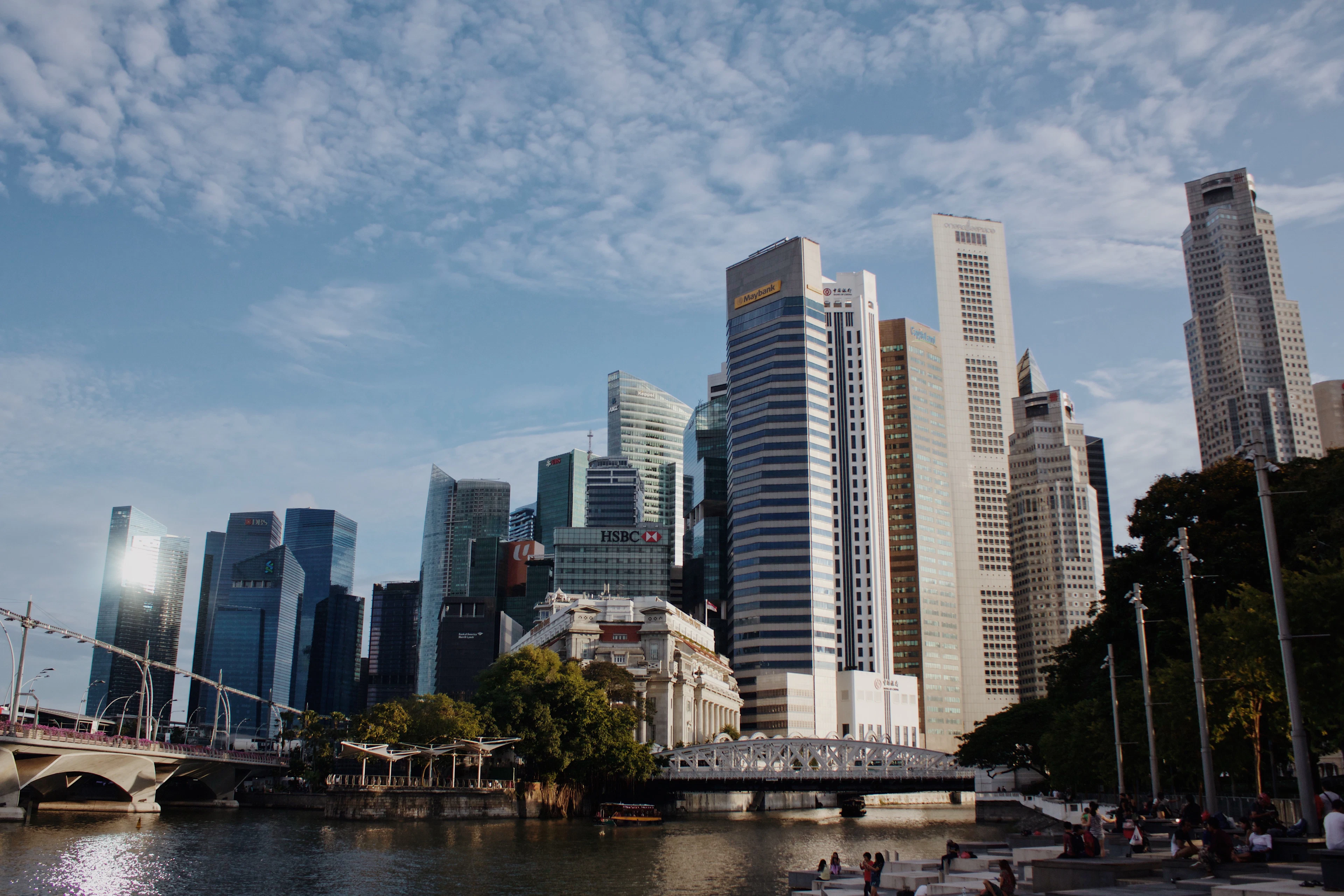 A financial district skyline across the water