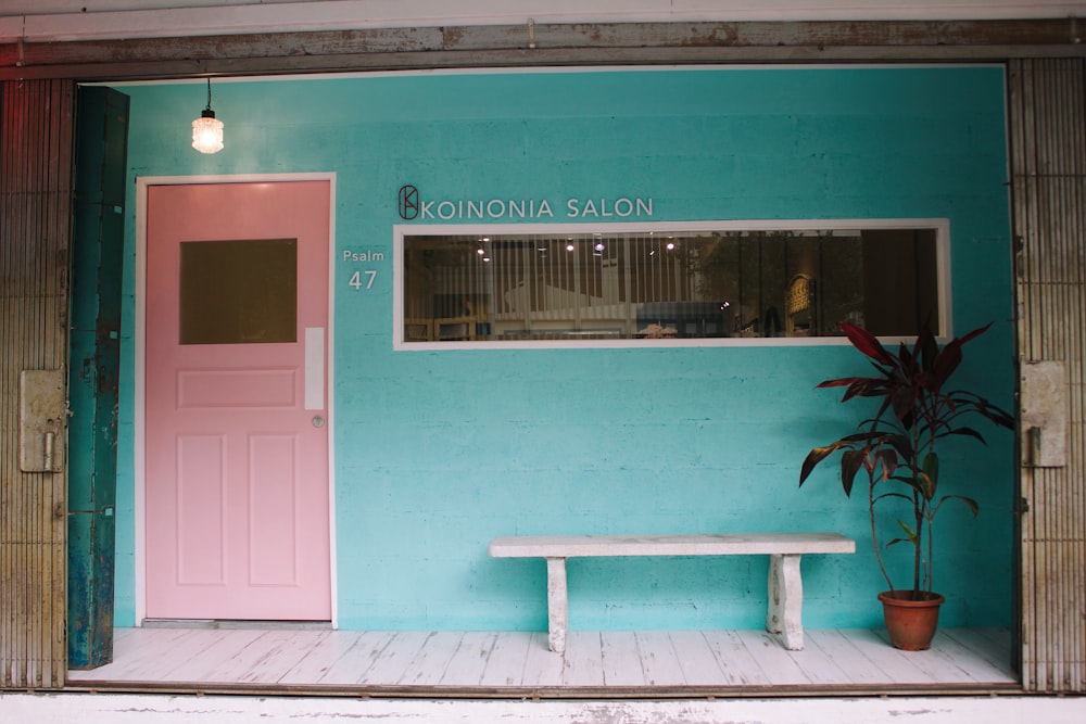 closed pink wooden door