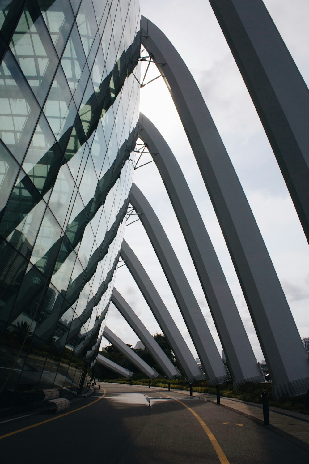 gray asphalted road near clear glass walled high-rise building