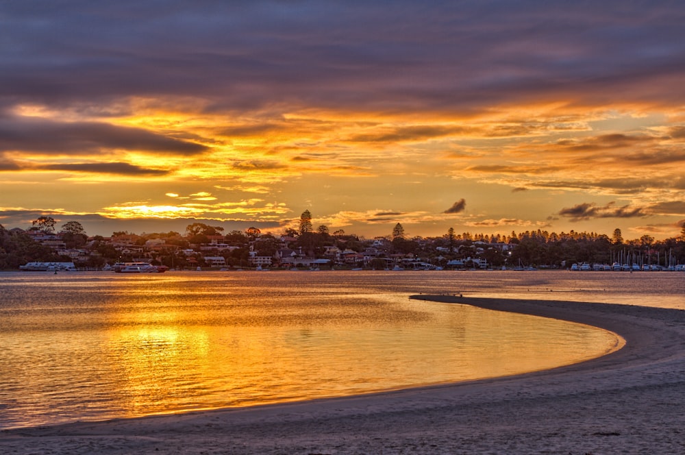 view of body of water during sunset