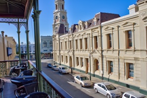 Balcony view capturing the charm of Mérida’s historic center.
