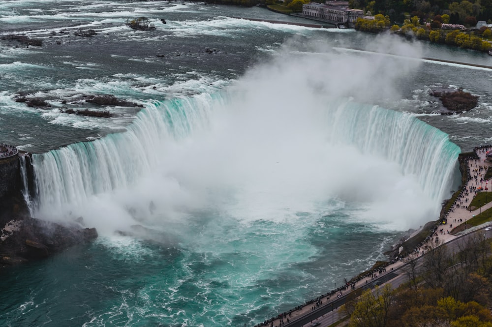 aerial photo of waterfalls