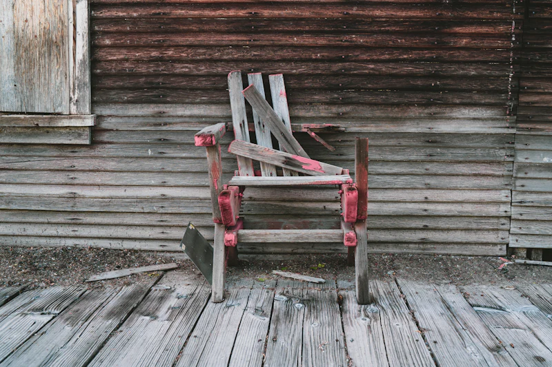 Broken wooden furniture waiting for repair