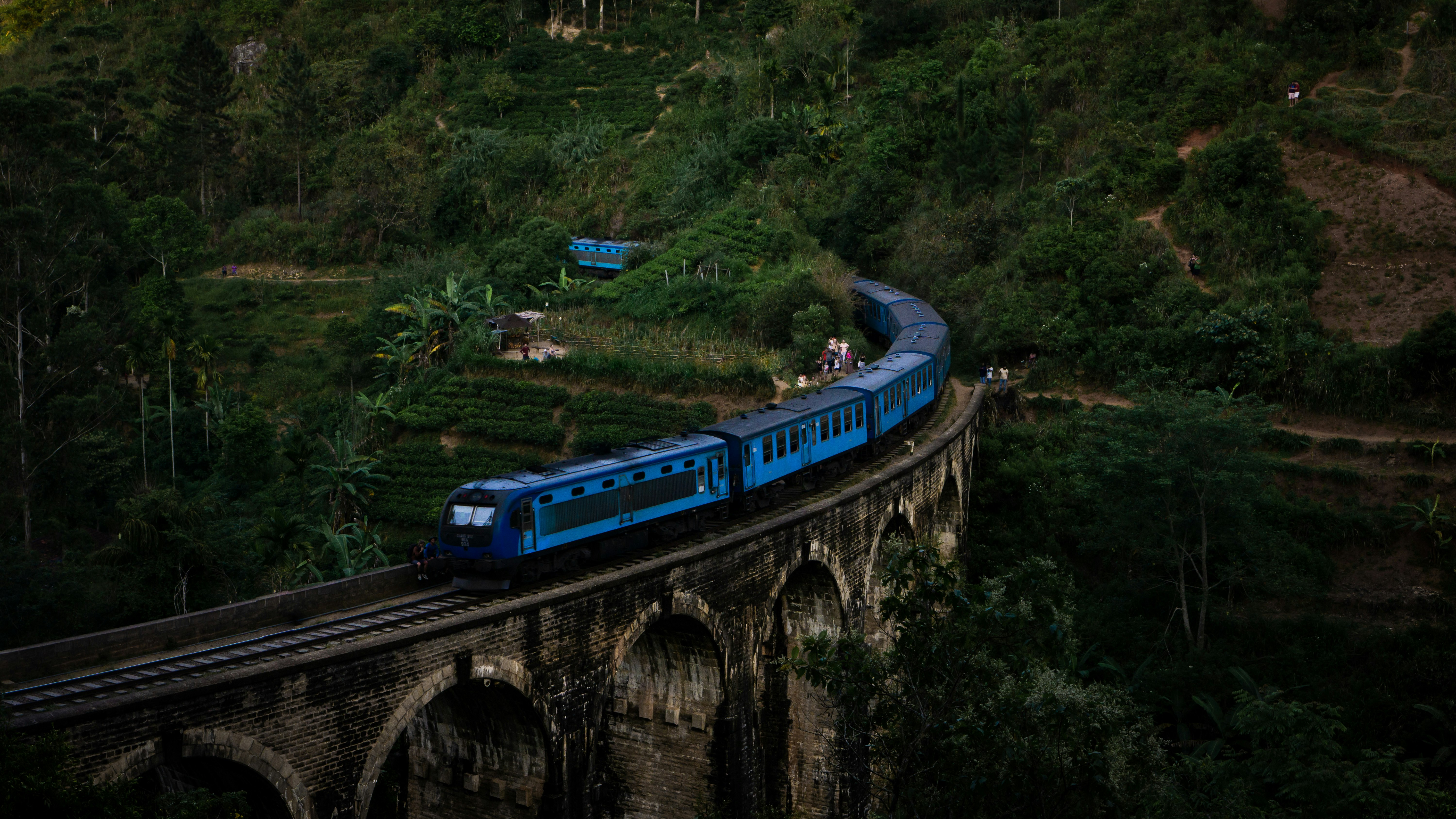 aerial photography of blue train