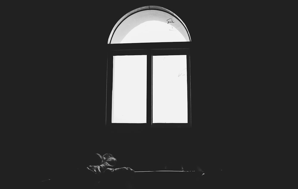 grayscale photo of windows