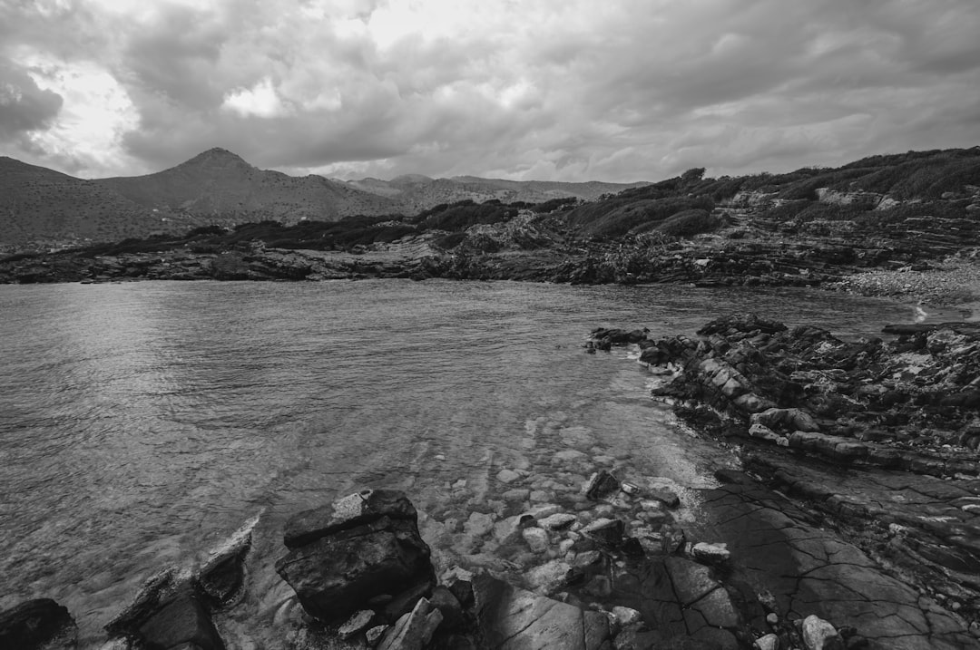 grayscale photo of seashore