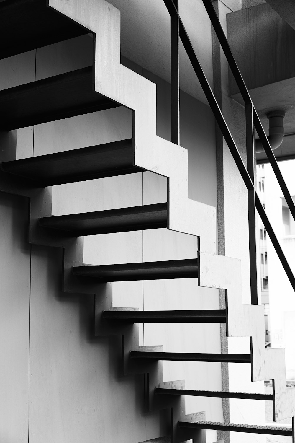 grayscale photo of stair