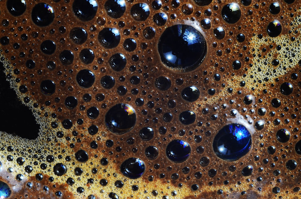 a close up view of water bubbles on a surface