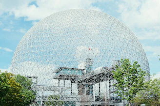 Close-up of Canadian wood frame and Ferrari fabric detailing on a geodesic dome.