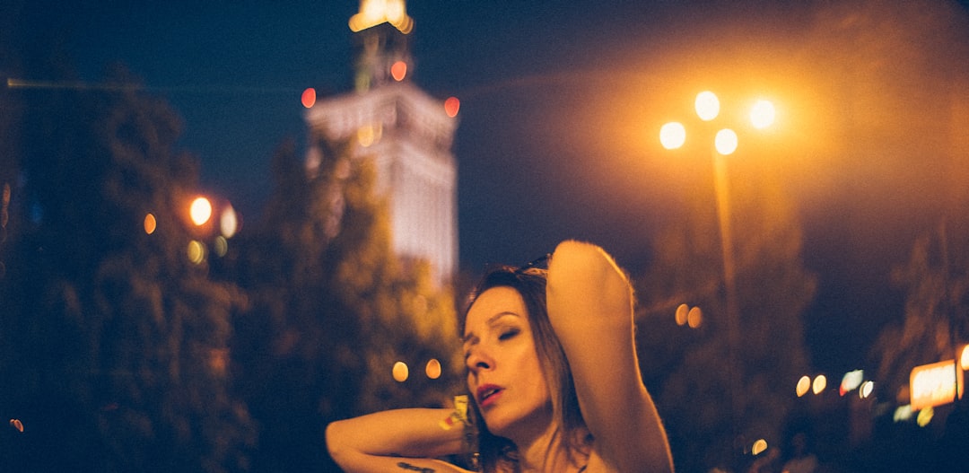 female model in the city at night
