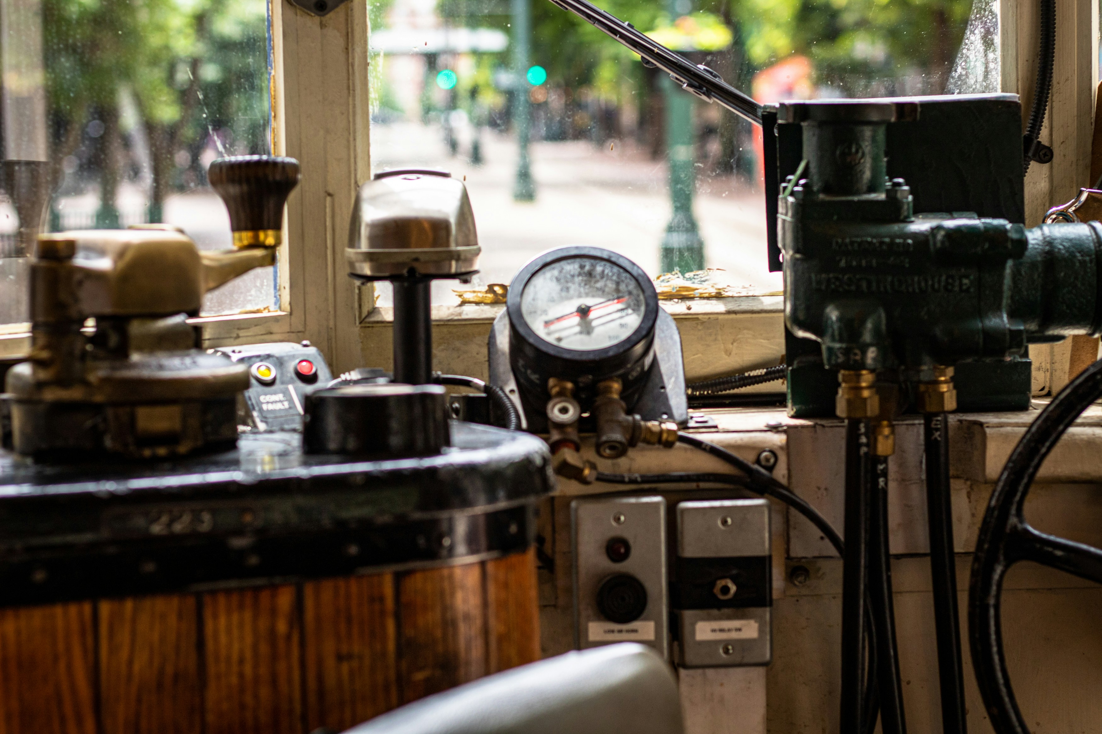 The controls of an electric trolley in downtown Memphis, TN.