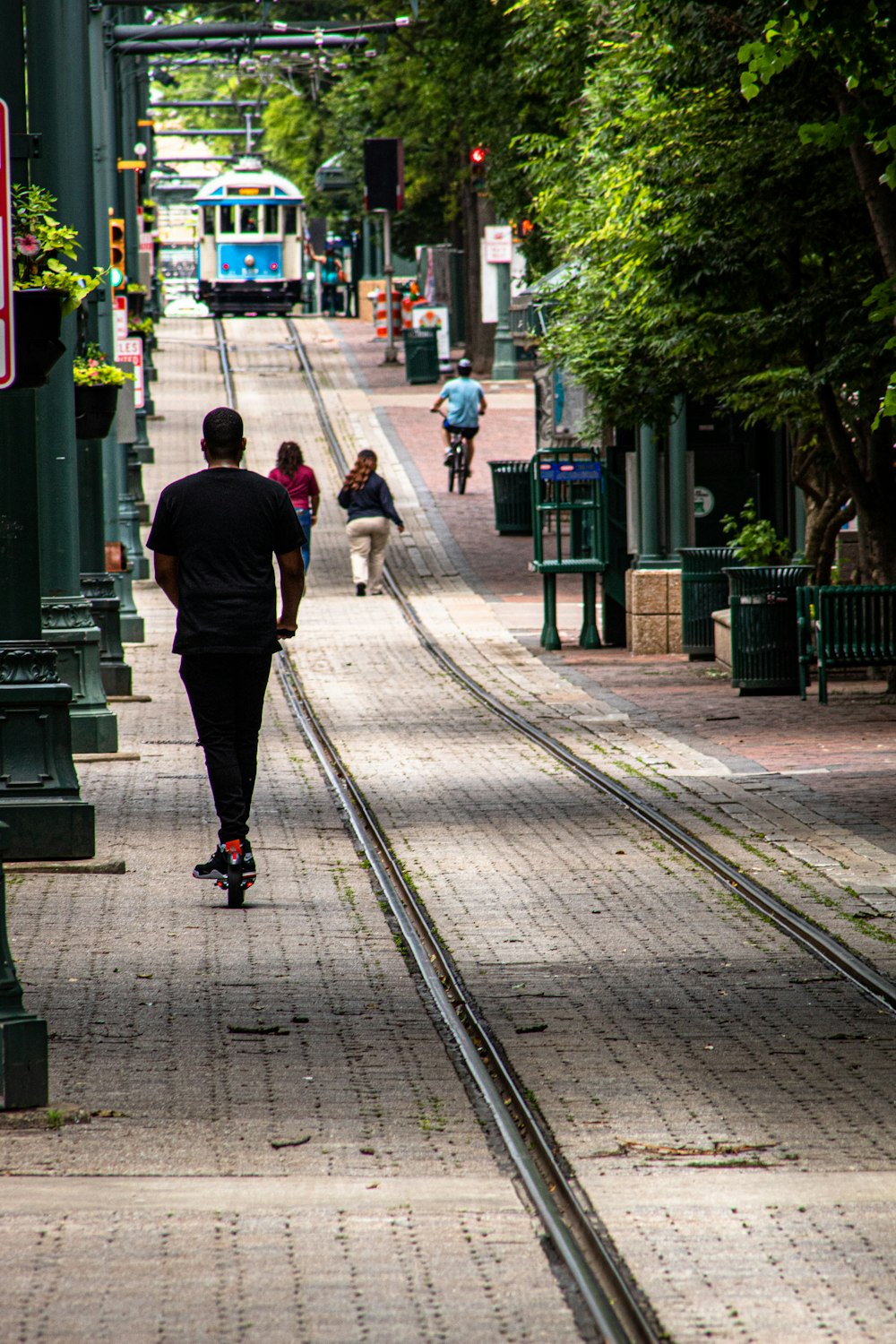 man walking near trees